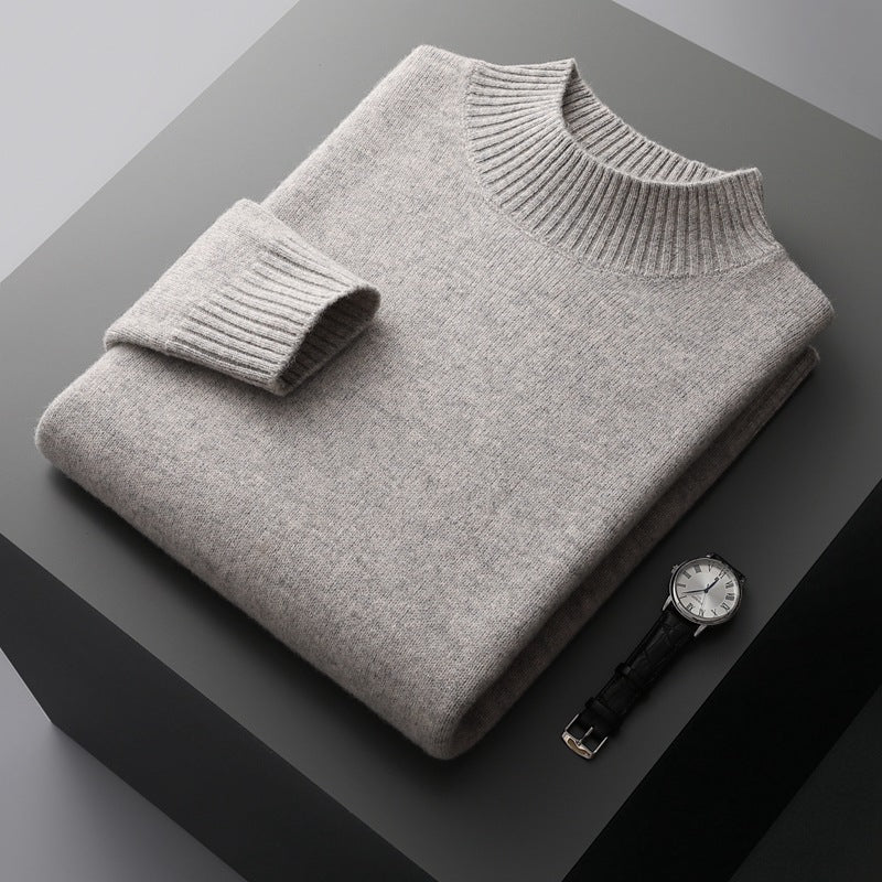 Mock Neck Sweater Men's Knitted Shirt Pure Wool