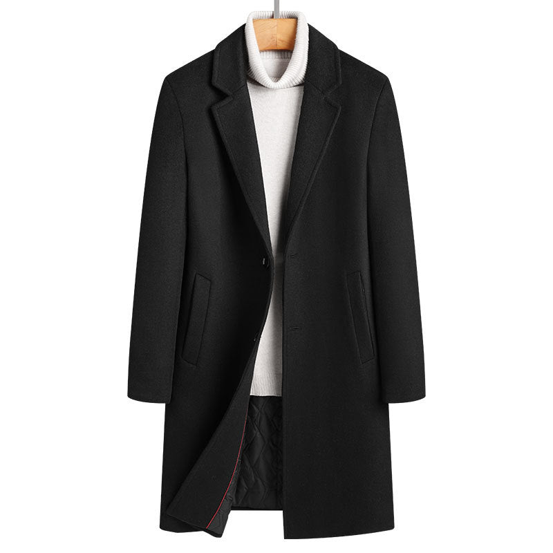 Winter Woolen Men's Slim Long Casual Trench Coat Thick Warm Jacket