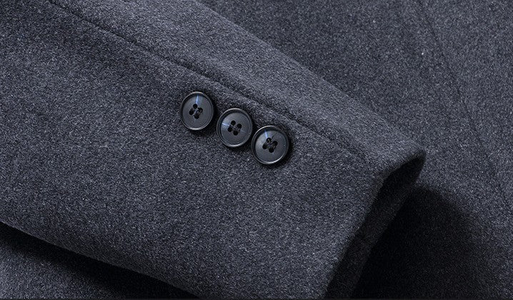 Simple Solid Color Men's Stand Collar Woolen Coat