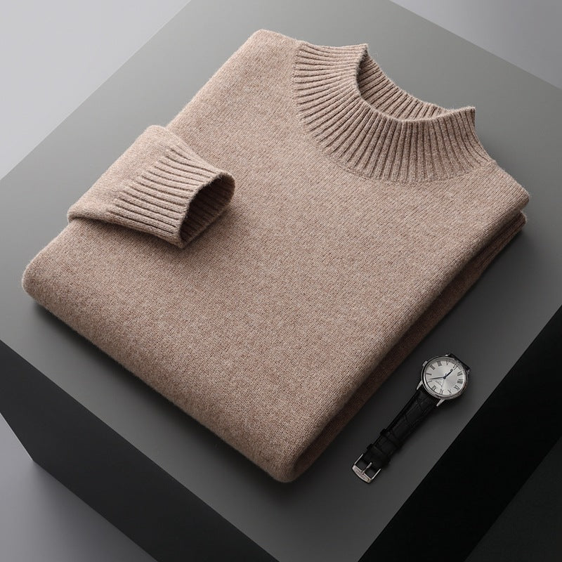 Mock Neck Sweater Men's Knitted Shirt Pure Wool