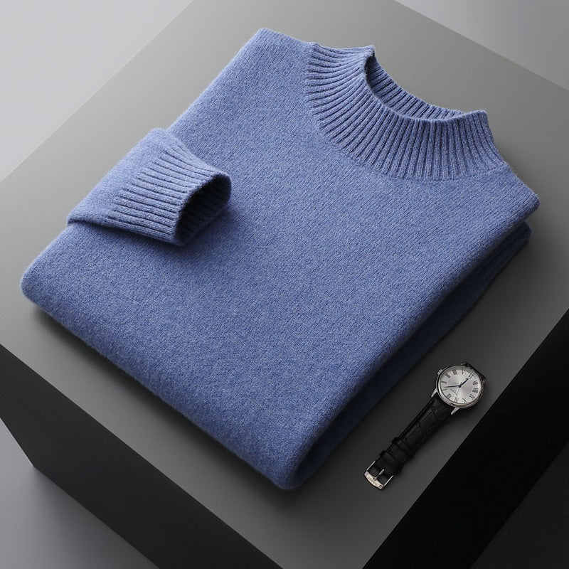 Mock Neck Sweater Men's Knitted Shirt Pure Wool