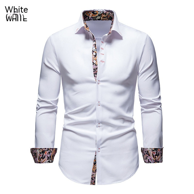 Men's Long-sleeved Shirt Lapel Slim-fit Assorted Colors Polyester Shirt