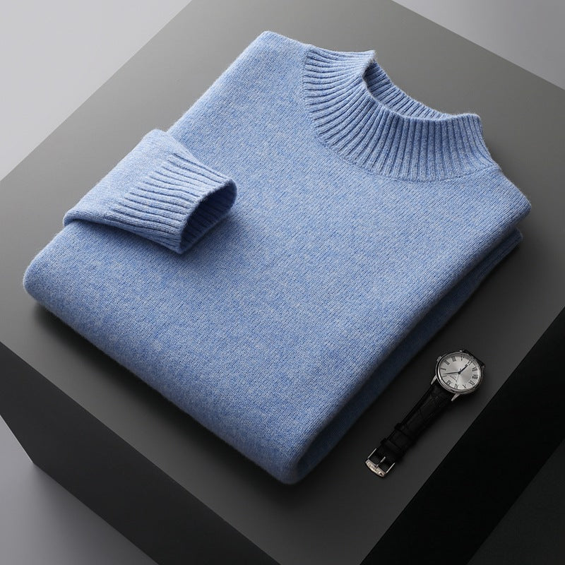 Mock Neck Sweater Men's Knitted Shirt Pure Wool