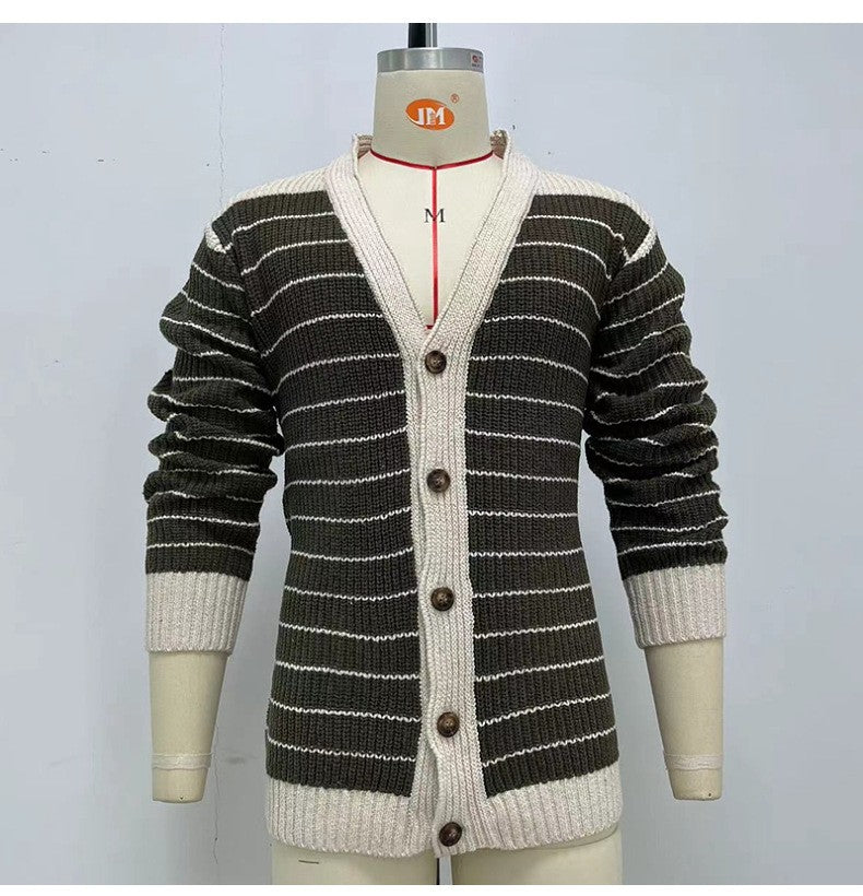 Men's Autumn And Winter Striped Jacquard Sweater