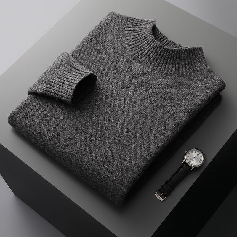 Mock Neck Sweater Men's Knitted Shirt Pure Wool