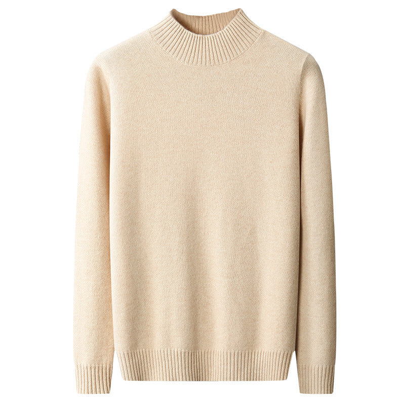 Mock Neck Sweater Men's Knitted Shirt Pure Wool