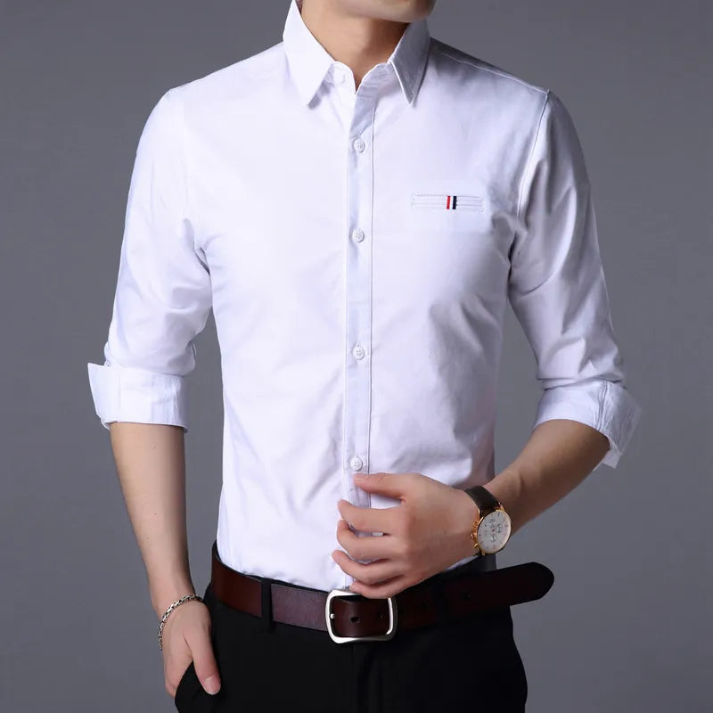 2023 Fall New Fashion Brand Designer Shirt Man Dress Shirt Long Sleeve Slim Fit Button Down 100% Cotton Casual Mens Clothing