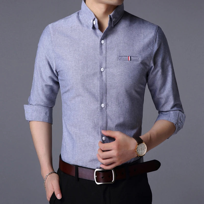 2023 Fall New Fashion Brand Designer Shirt Man Dress Shirt Long Sleeve Slim Fit Button Down 100% Cotton Casual Mens Clothing