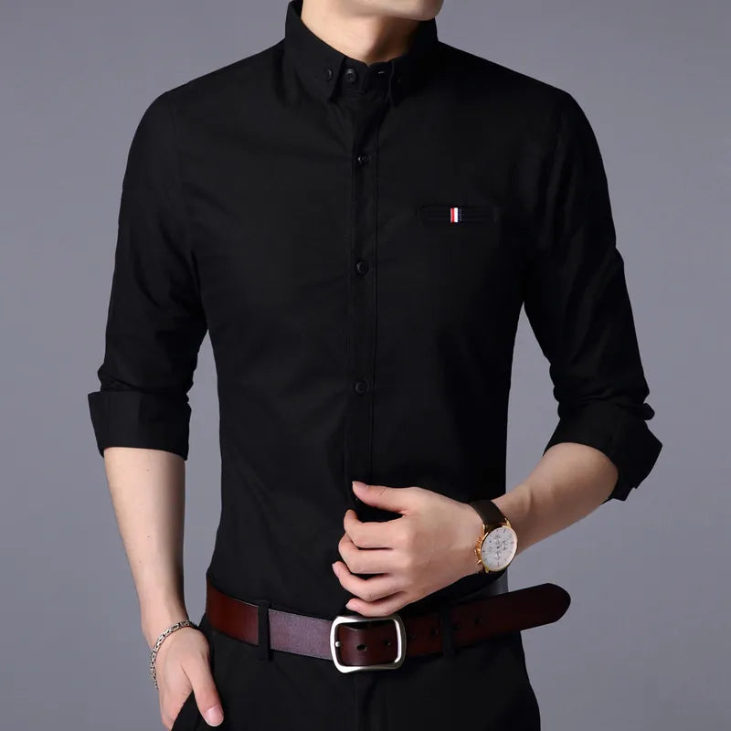 2023 Fall New Fashion Brand Designer Shirt Man Dress Shirt Long Sleeve Slim Fit Button Down 100% Cotton Casual Mens Clothing