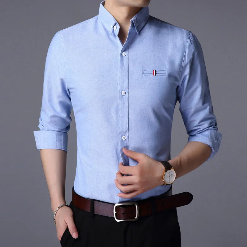 2023 Fall New Fashion Brand Designer Shirt Man Dress Shirt Long Sleeve Slim Fit Button Down 100% Cotton Casual Mens Clothing