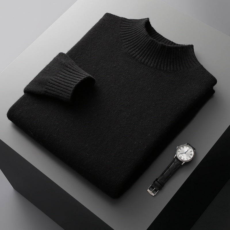 Mock Neck Sweater Men's Knitted Shirt Pure Wool