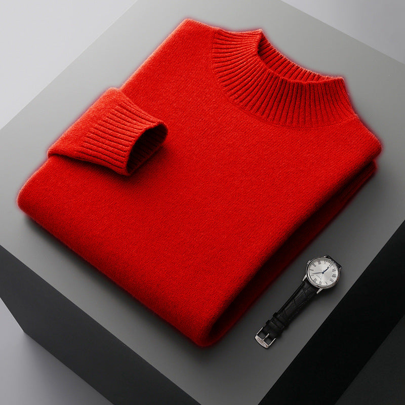 Mock Neck Sweater Men's Knitted Shirt Pure Wool