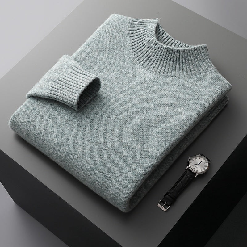 Mock Neck Sweater Men's Knitted Shirt Pure Wool