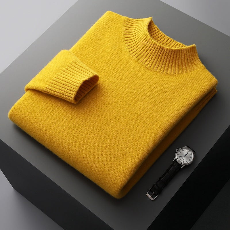 Mock Neck Sweater Men's Knitted Shirt Pure Wool