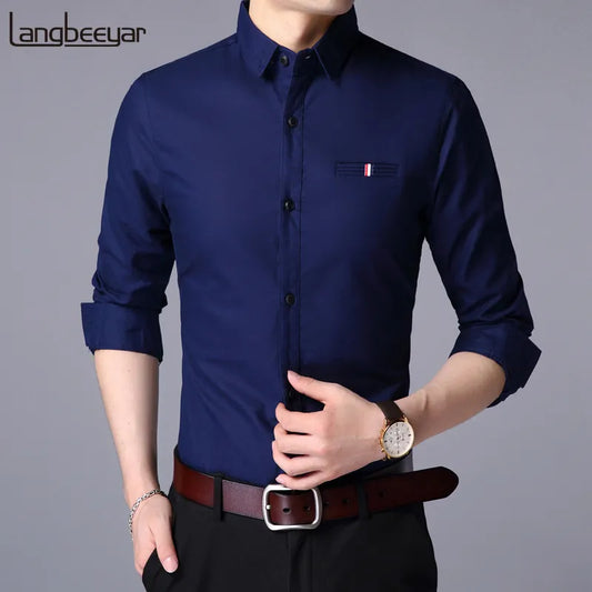 2023 Fall New Fashion Brand Designer Shirt Man Dress Shirt Long Sleeve Slim Fit Button Down 100% Cotton Casual Mens Clothing